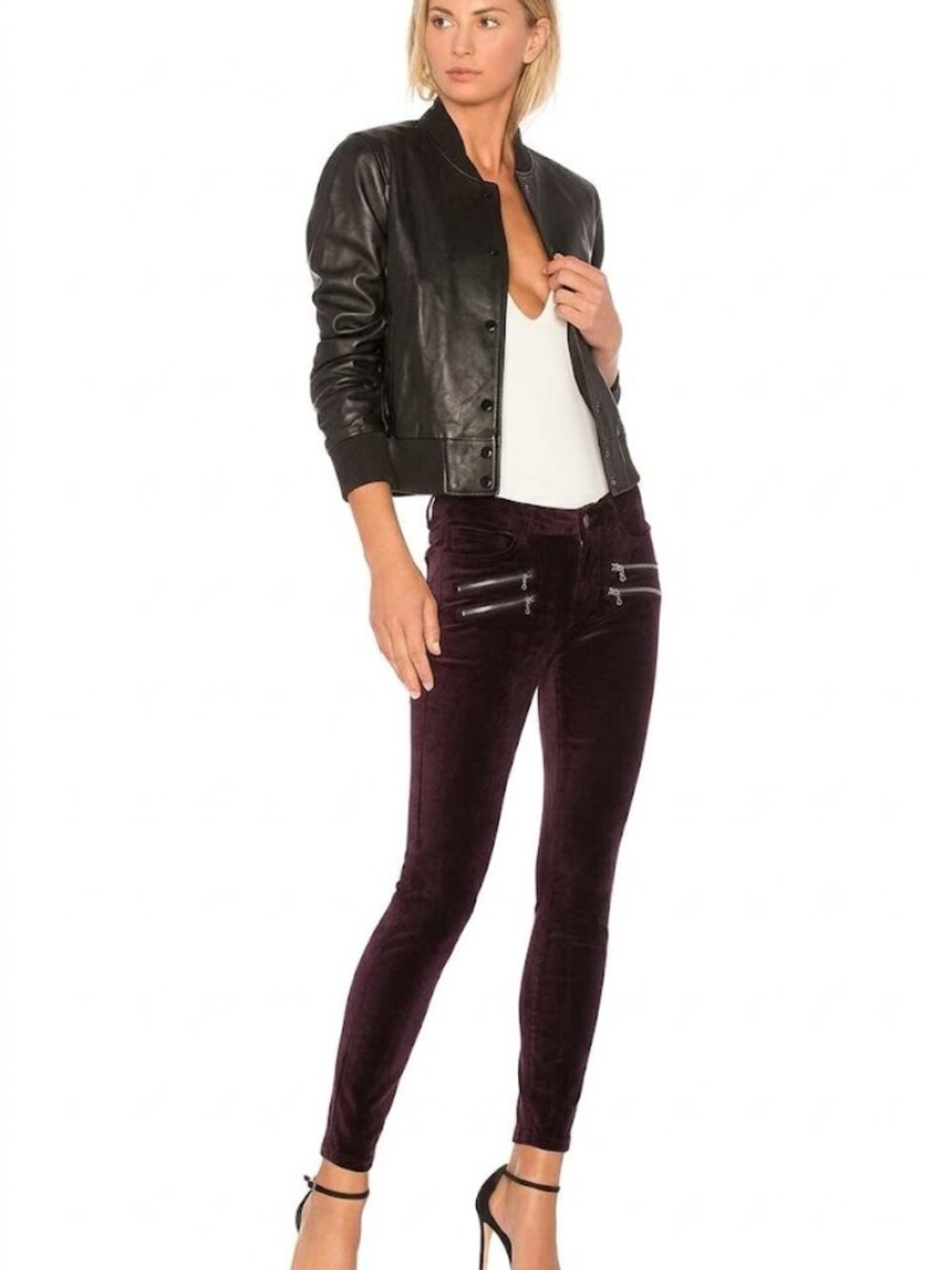 Paige Edgemont High Rise Ankle Skinny Velvet Pants Purple 28
